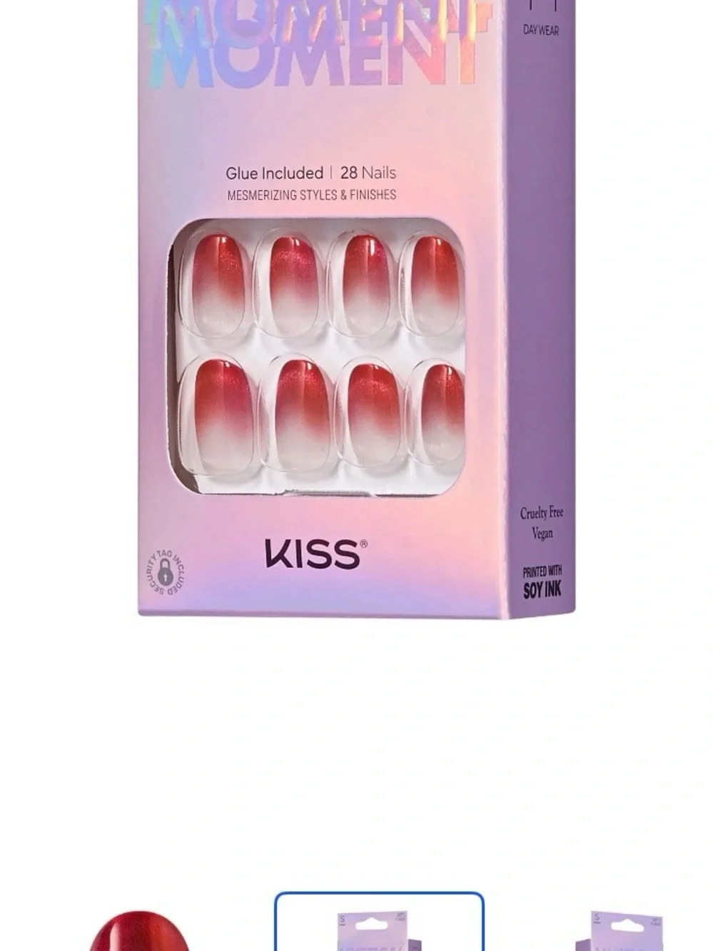 KISS Mystical Moment Press-On Nails Heartbeats Red Ombre Shimmer 28ct New